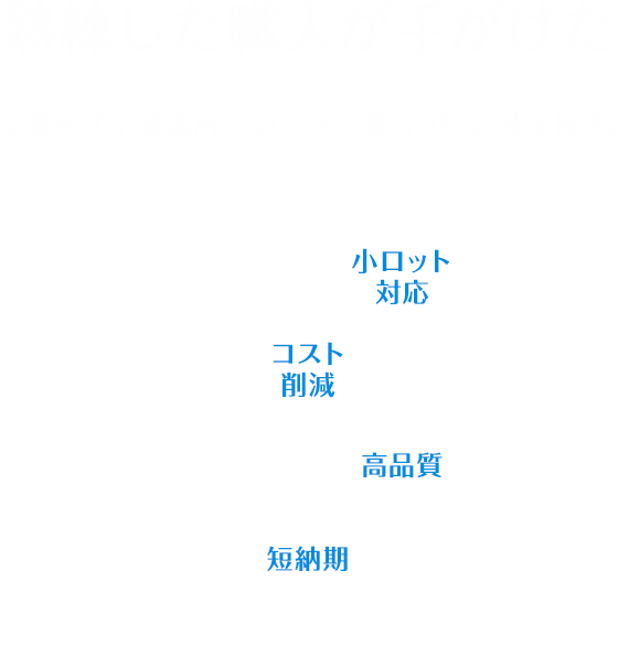 熟練した職人が手がけた工業用ゴム・産業用ゴムパッキン製品の加工・成形技術。